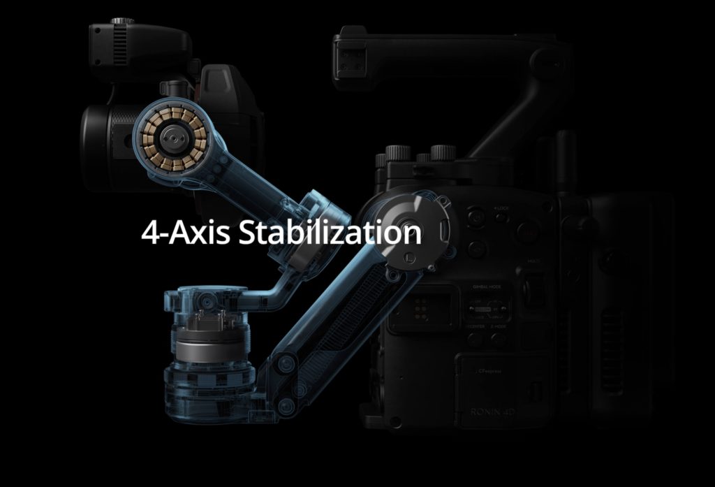 Trục gimbal thứ 4 (trục Z) sẽ là một cánh tay kết nối từ base (thân máy), đến hệ thống gimbal 3 trục (pan, tilt, roll) có độ dài 130mm. Trục Z có nhiệm vụ triệt tiêu các chuyển động, rung động tịnh tiến trên trục Z của hệ thống gimbal này.