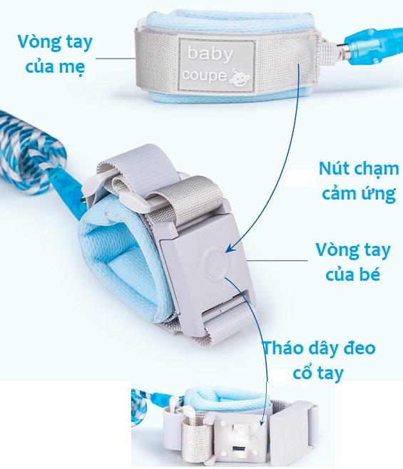 Dây dắt bé chống lạc lõi thép không gỉ khóa cảm ứng - Vòng dây đeo tay giữ trẻ an toàn cao cấp
