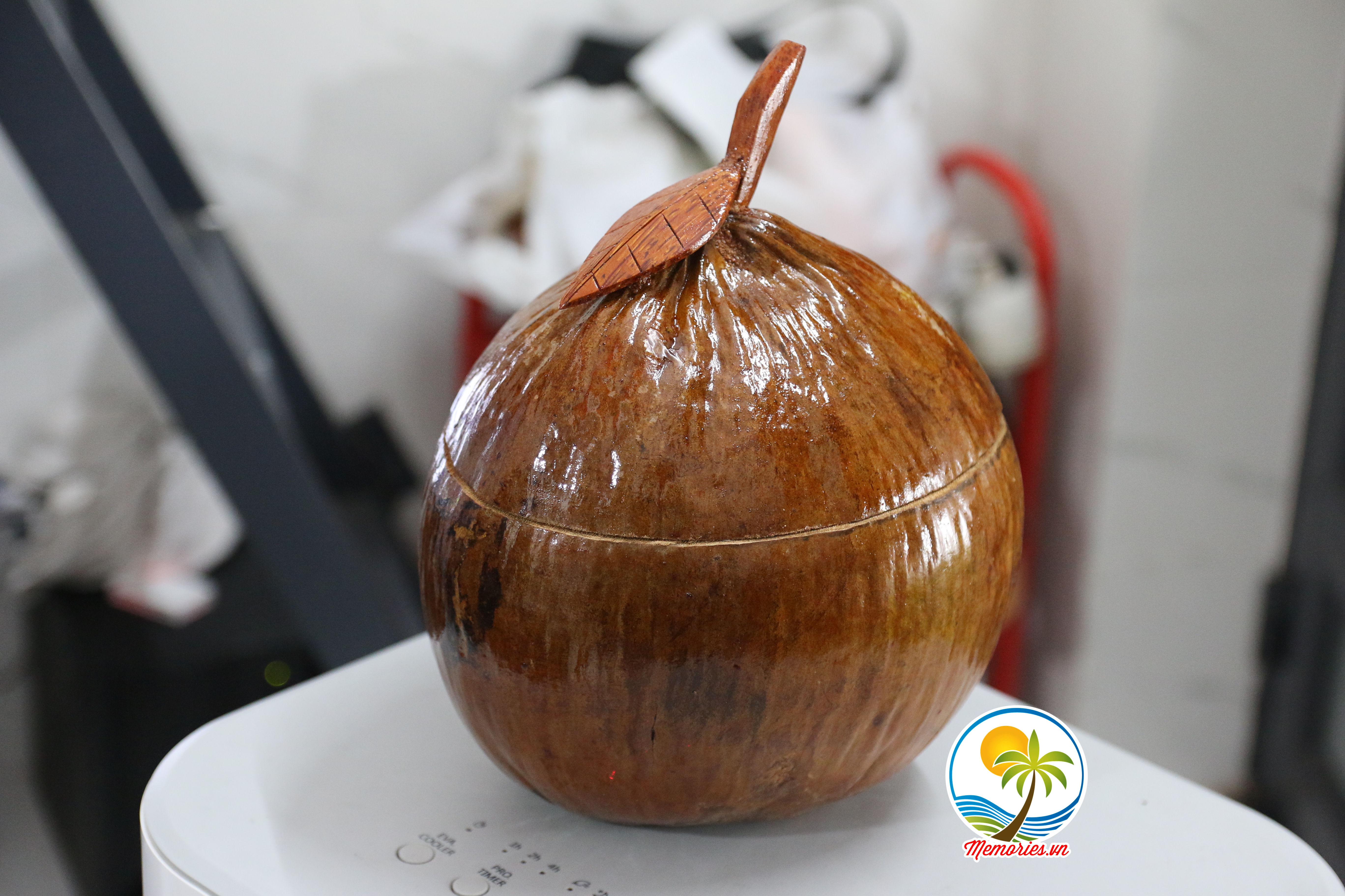 Vỏ Giữ Ấm Bình Trà Bằng Vỏ Trái Dừa (Bình có quay xách ở trên) - Quà Tặng Lễ Tết / Trang Trí Handmade, Decor, Crafts Memories.vn