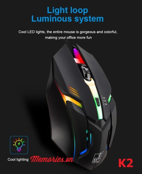 Chuột máy tính (PC/Laptop) chơi game K1/K2/K3 dây USB có đèn LED 7 màu