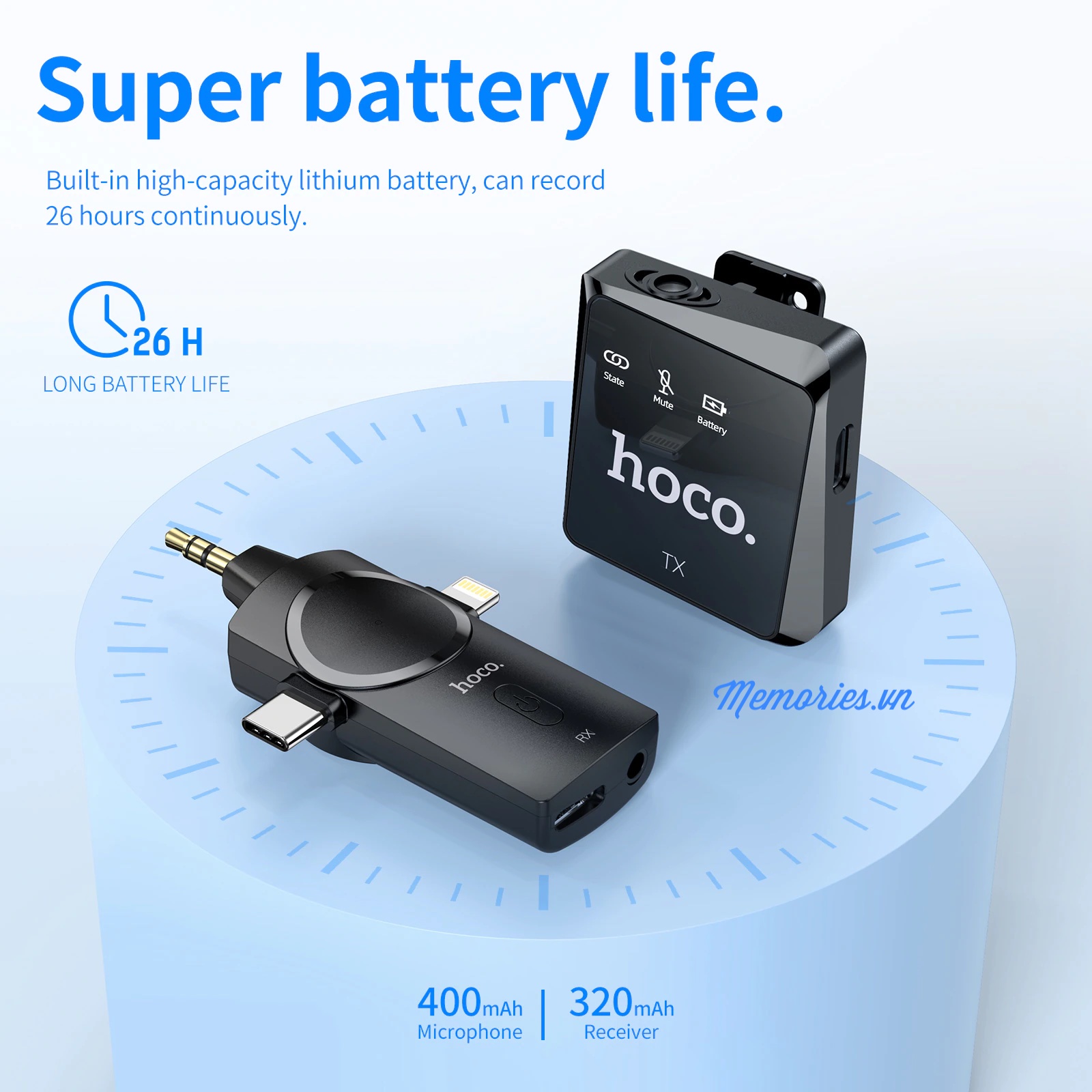 Micro thu âm không dây Hoco S31 3 in 1 (Lightning / Type C / jack audio 3.5) cài áo chính hãng cho điện thoại, máy ảnh
