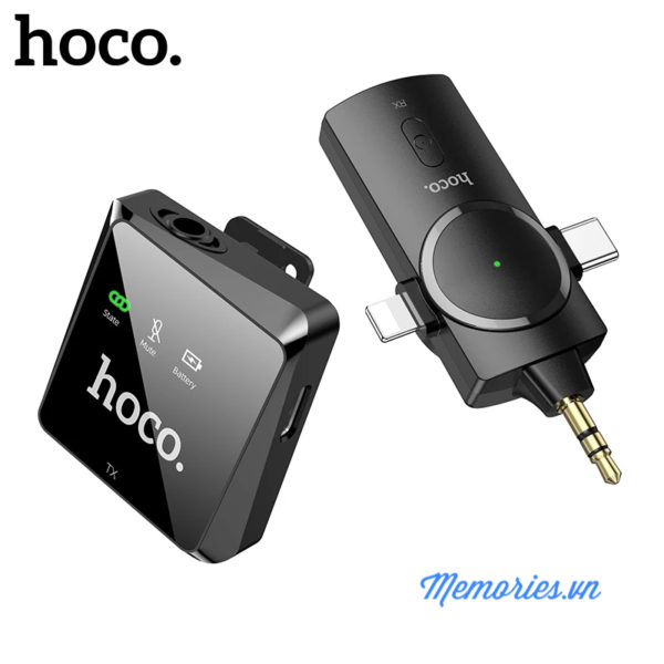 Micro thu âm không dây Hoco S31 3 in 1 (Lightning / Type C / jack audio 3.5) cài áo chính hãng cho điện thoại, máy ảnh