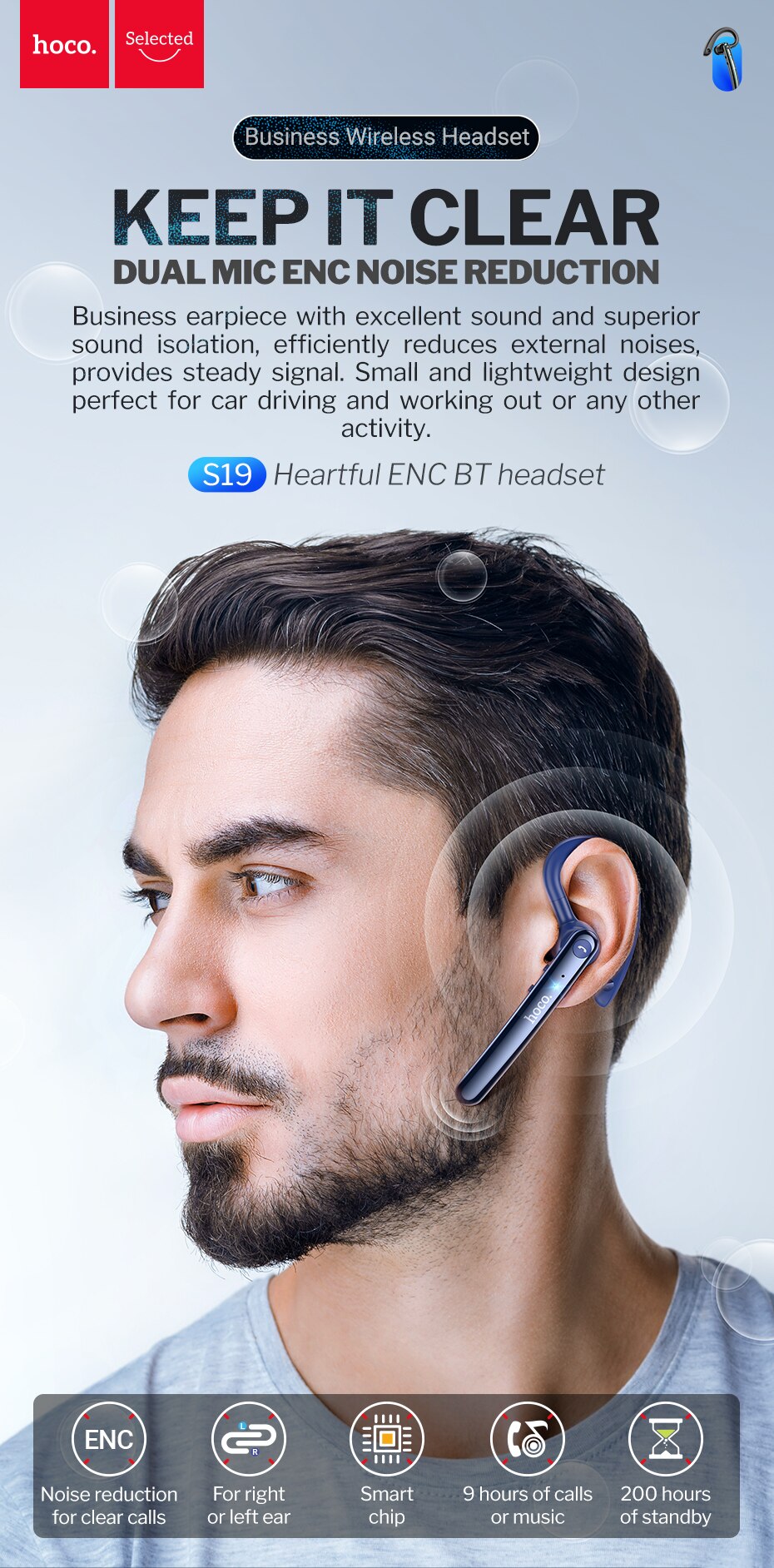 Micro thu âm không dây Hoco S31 cổng USB type C / Lightning cài áo + Hoco S19 Bluetooth 5.0 ENC giảm ồn chính hãng cho điện thoại, iPhone, iPad - quay video, livestream, học online