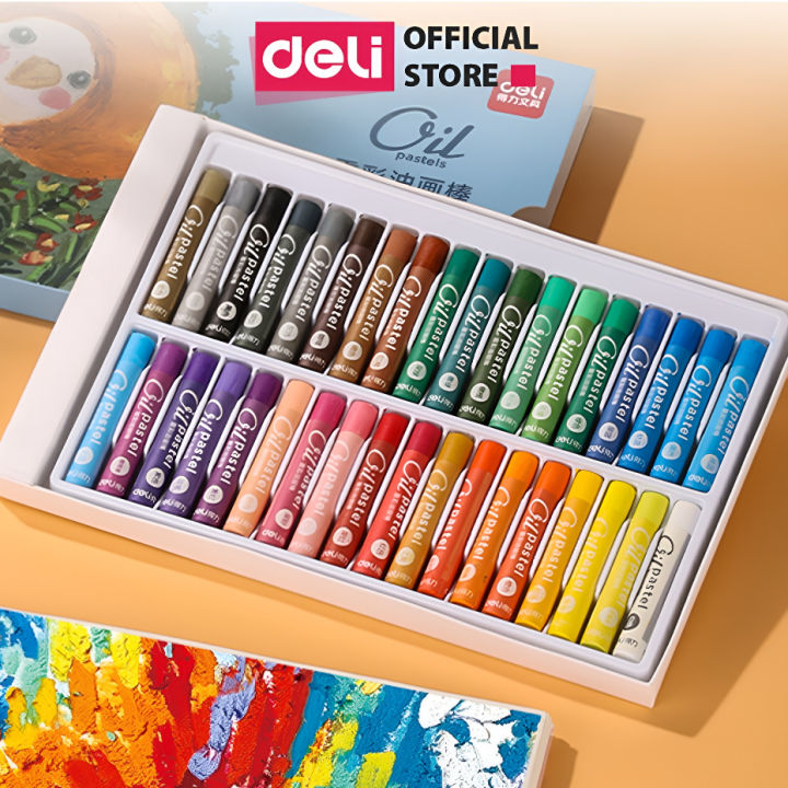 Hộp Bút Sáp Dầu Deli Chuyên Nghiệp 12-48 Màu - Soft Oil Pastels Tô Màu, Tập Vẽ Tranh cho Học Sinh, Trẻ Em 72089