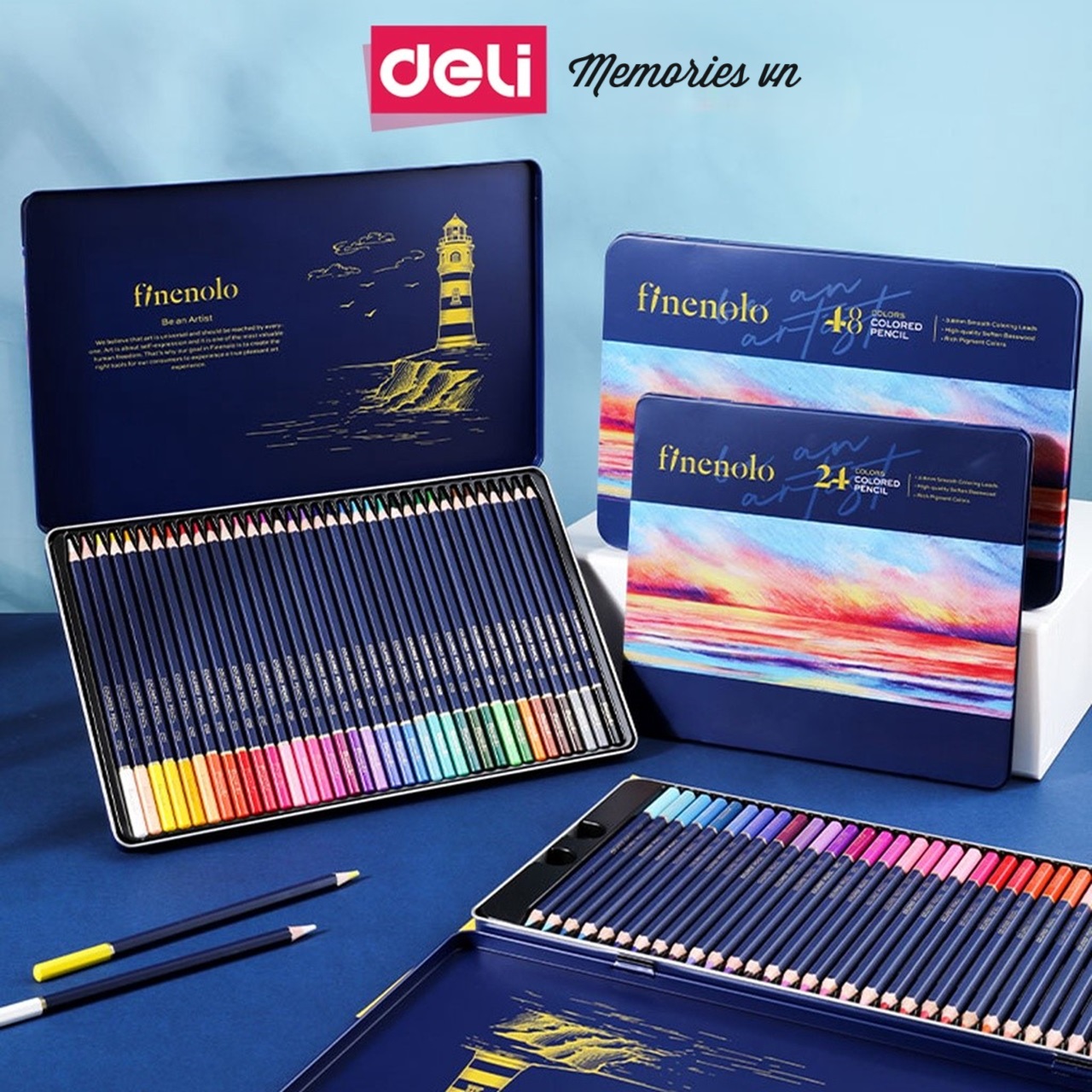 Bút Chì Màu Deli Finenolo Gốc Dầu Cao Cấp Hộp Thiếc 24/36/48/72 Màu - Vẽ Thiết Kế, Phác Họa, Tô Màu EC122
